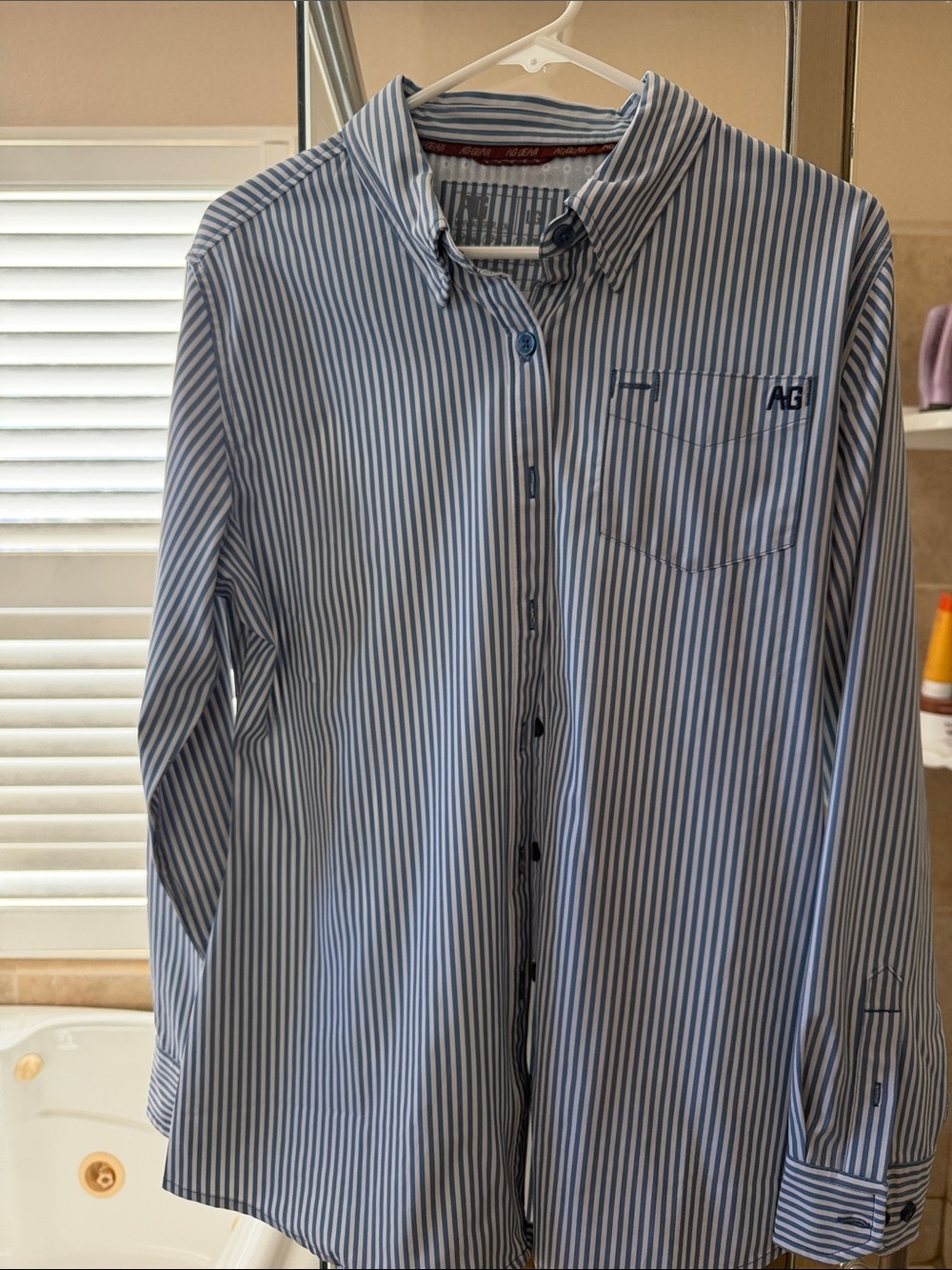 AG GEAR Ladies Blue and White Striped Button-Up Shirt